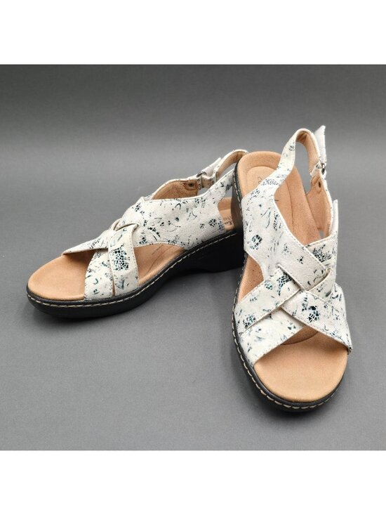 Clarks Shoes - Clarks Merliah Echo Floral Wedge Sandals 7.5 White Blue Leather Slide Adjustable